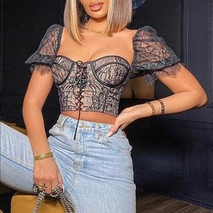 Lace Up Crop Crochet Top